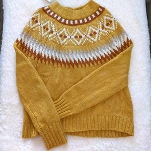 Mustard and Rust Mock Neck Fair Isle Soft Sweater